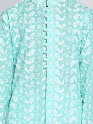 Boys' Chikankari Green Kurta 5