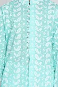 Boys' Chikankari Green Kurta
