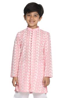 Pink embroidered pure cotton boys-kurta