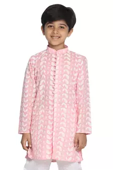 Pink embroidered pure cotton boys-kurta