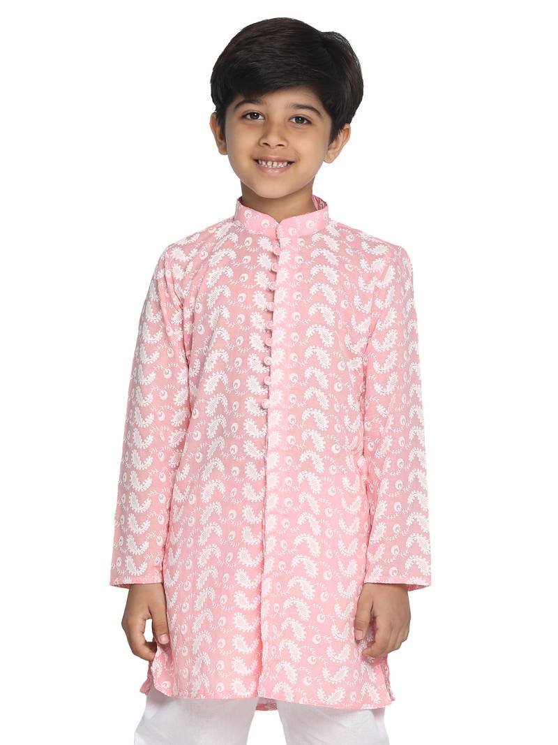 Pink embroidered pure cotton boys-kurta