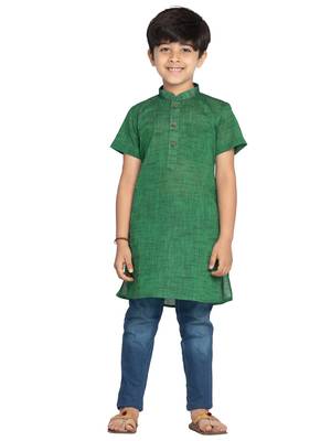 Green plain khadi boys-kurta 1