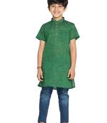 Green plain khadi boys-kurta