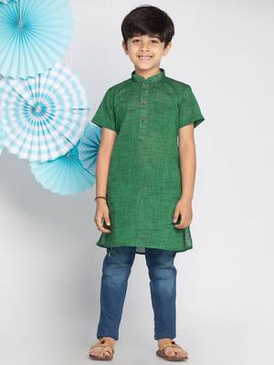 Green plain khadi boys-kurta 2