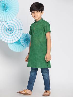 Green plain khadi boys-kurta 3