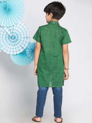Green plain khadi boys-kurta 4