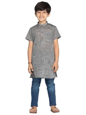 Grey plain khadi boys-kurta 1