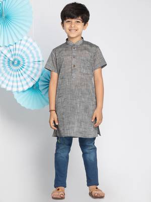 Grey plain khadi boys-kurta 2