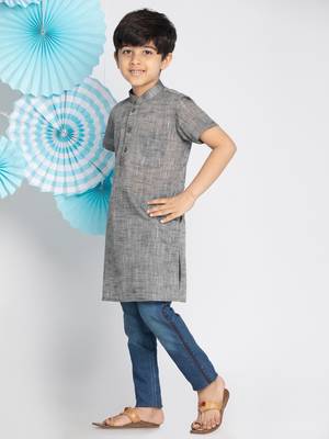 Grey plain khadi boys-kurta 3