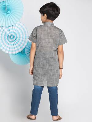 Grey plain khadi boys-kurta 4
