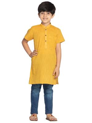 Yellow plain khadi boys-kurta 1