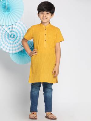 Yellow plain khadi boys-kurta 2
