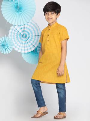 Yellow plain khadi boys-kurta 3