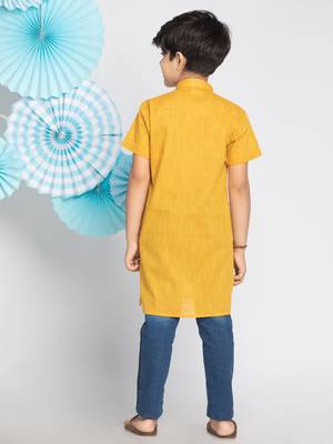 Yellow plain khadi boys-kurta 4