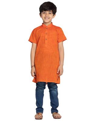 Orange plain khadi boys-kurta 1