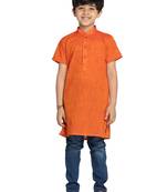 Orange plain khadi boys-kurta
