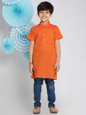 Orange plain khadi boys-kurta 2