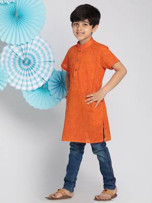 Orange plain khadi boys-kurta 3