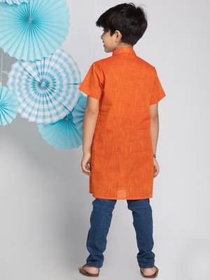 Orange plain khadi boys-kurta 4