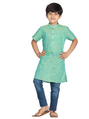 Green plain khadi boys-kurta 1