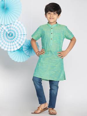 Green plain khadi boys-kurta 2
