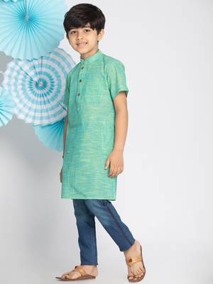 Green plain khadi boys-kurta 3