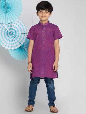 Purple plain khadi boys-kurta 2