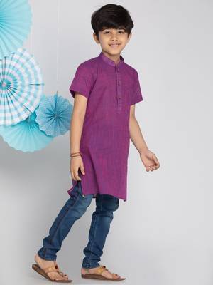 Purple plain khadi boys-kurta 3