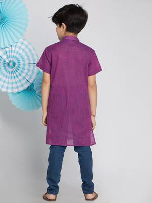 Purple plain khadi boys-kurta 4
