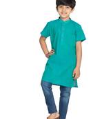 Turquoise plain khadi boys-kurta