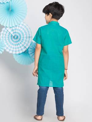 Turquoise plain khadi boys-kurta 4