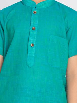 Turquoise plain khadi boys-kurta 5