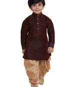 Boys Wine Cotton Silk Blend Kurta And Dhoti Set
