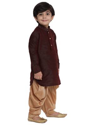 Boys Wine Cotton Silk Blend Kurta And Dhoti Set 4