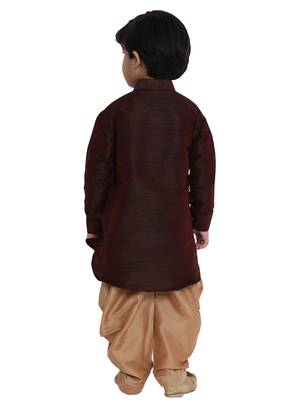 Boys Wine Cotton Silk Blend Kurta And Dhoti Set 5