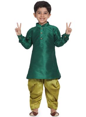 Boys Bottle Green And Chutney Silk Blend Kurta And Dhoti Set 1