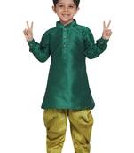 Boys Bottle Green And Chutney Silk Blend Kurta And Dhoti Set