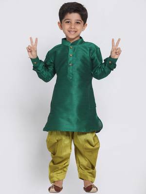 Boys Bottle Green And Chutney Silk Blend Kurta And Dhoti Set 2