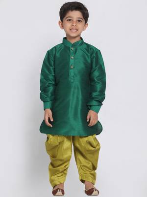 Boys Bottle Green And Chutney Silk Blend Kurta And Dhoti Set 3