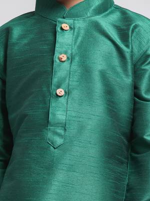 Boys Bottle Green And Chutney Silk Blend Kurta And Dhoti Set 4