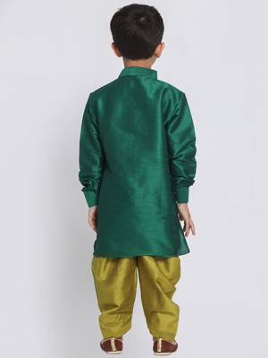 Boys Bottle Green And Chutney Silk Blend Kurta And Dhoti Set 5