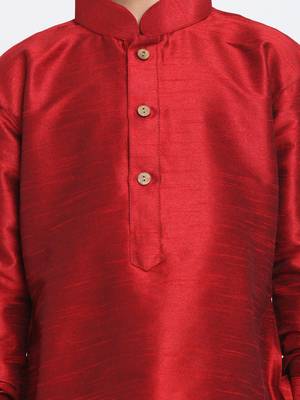 Boys Maroon And Rose Gold Silk Blend Kurta And Dhoti Set 4