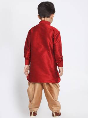 Boys Maroon And Rose Gold Silk Blend Kurta And Dhoti Set 5