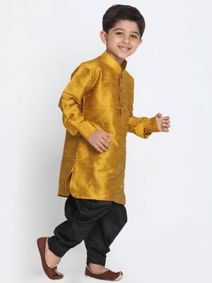 Boys Mustard And Black Silk Blend Kurta And Dhoti Set 3