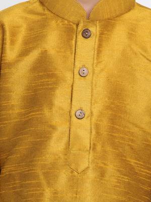 Boys Mustard And Black Silk Blend Kurta And Dhoti Set 4