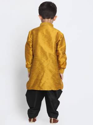 Boys Mustard And Black Silk Blend Kurta And Dhoti Set 5