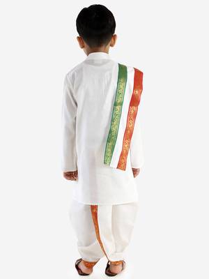 Boys Cream Cotton Blend Kurta Dhoti And Dupatta 4