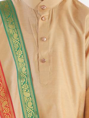 Boys Rose Gold Cotton Blend Kurta Dhoti And Dupatta 5