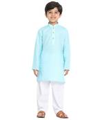 Boys Blue Cotton Blend Kurta Pyjama Set