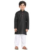 Boys Black Cotton Blend Kurta Pyjama Set